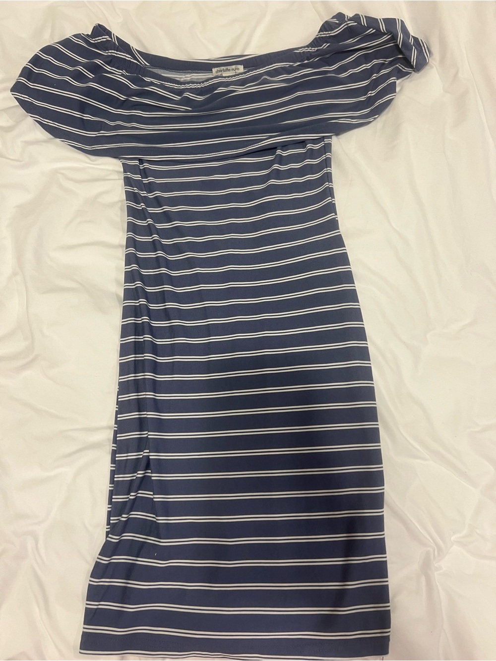 Charlotte Russe Navy and White One-Shoulder Stripe Dress